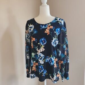Calvin Klein Blue and Orange Floral Blouse